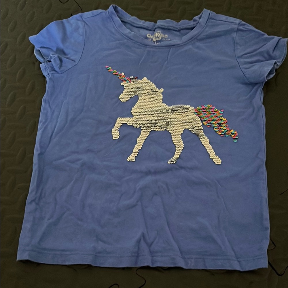 Oshkosh Blue Short Sleeve Tee with Unicorn flip sequin Design